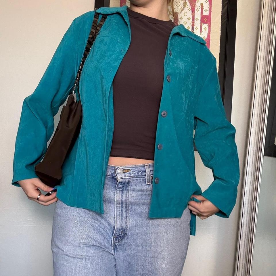 Vintage Teal Suede Button-Up